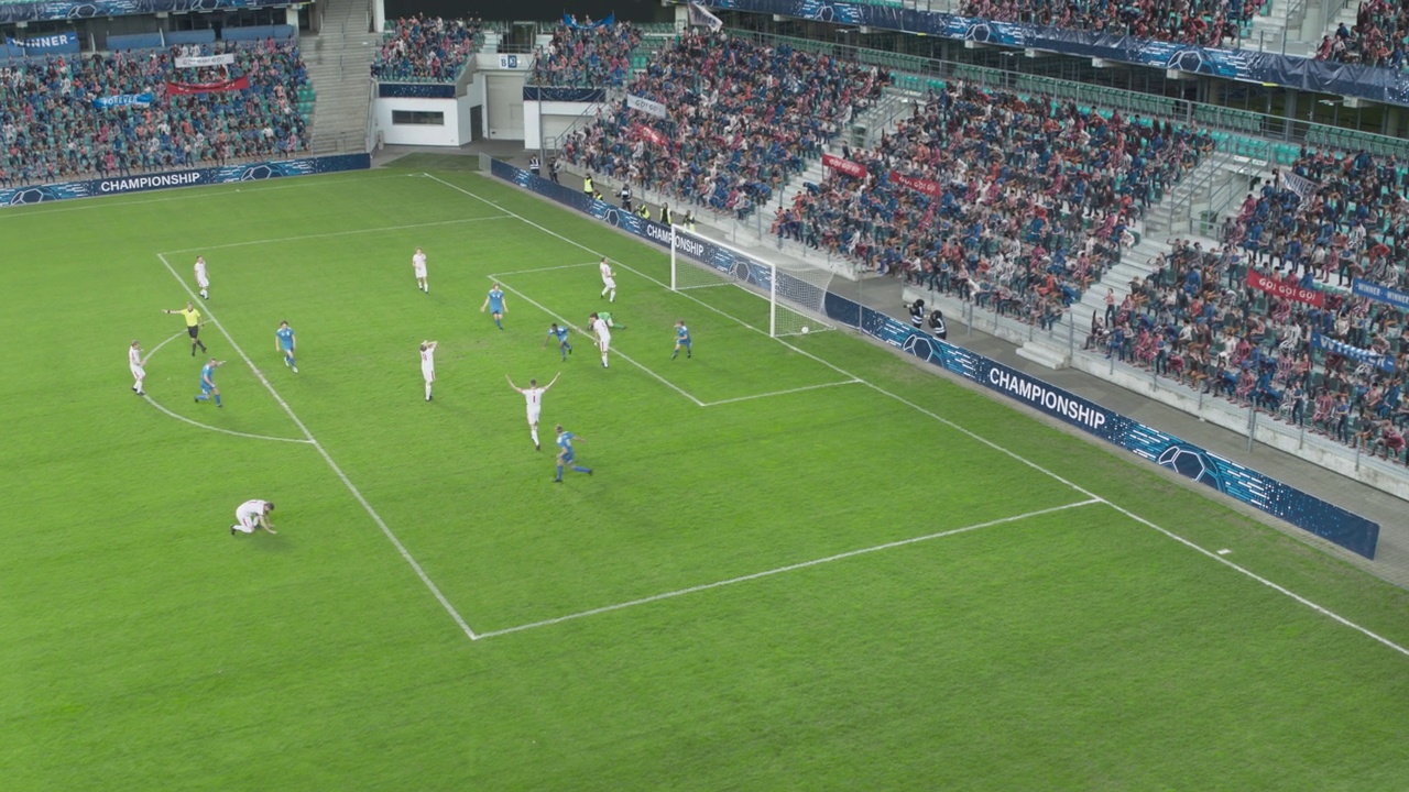 足球比赛中球员进球庆祝引发球迷欢呼